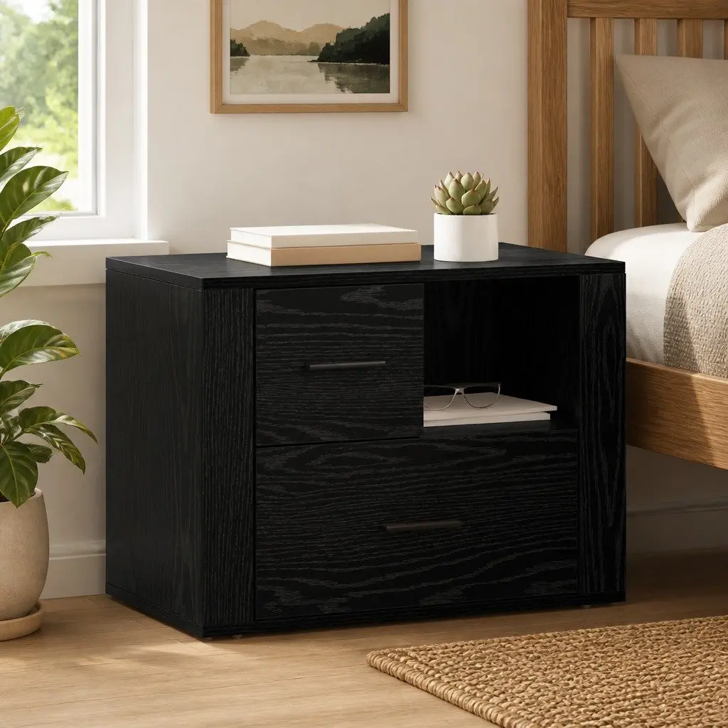 Bedside Cabinet Black Oak 35 x 60 x 50 cm Engineered Wood Bedroom Storage