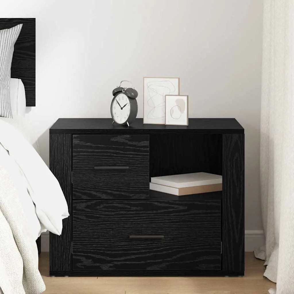 Bedside Cabinet Black Oak 35 x 60 x 50 cm Engineered Wood Bedroom Storage