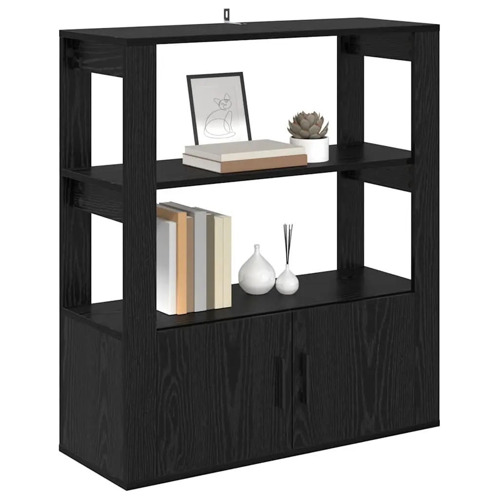 Black Oak Sideboard with Storage Shelves Flush Doors Modern Living Room