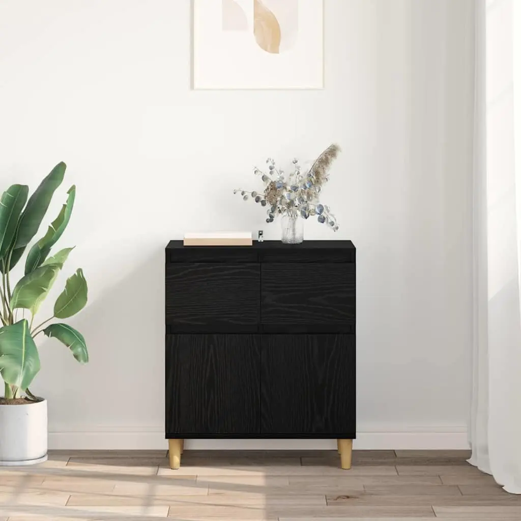 Sideboard Cabinet Storage Furniture Engineered Wood Black Oak 60x35x70cm with Drawer and Hinged Doors