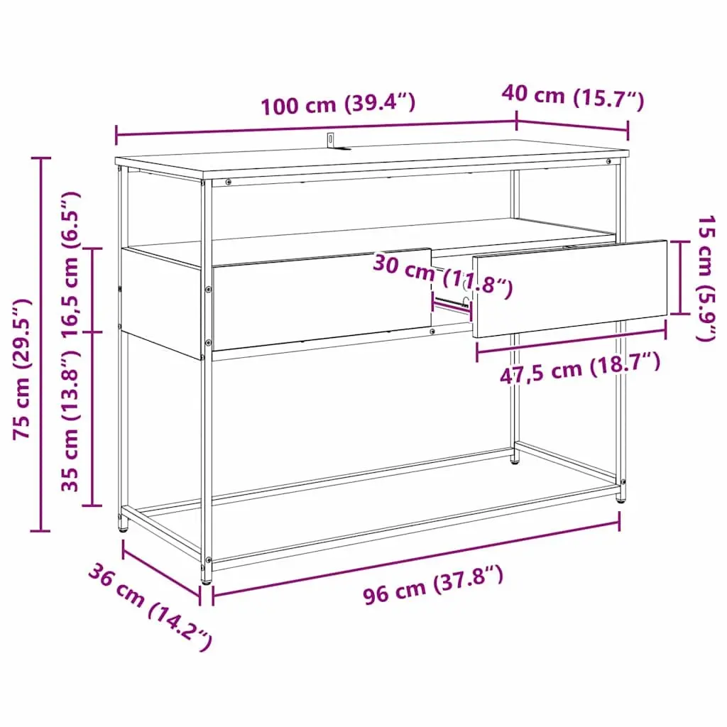 Console Table Engineered Wood 100 x 40 x 75 cm Black Modern Hallway Entryway Storage Shelves