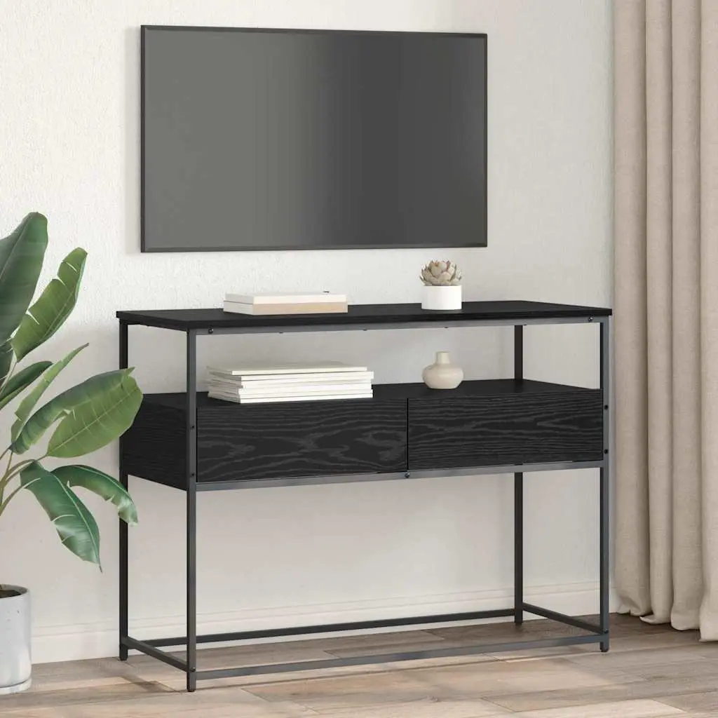 Console Table Engineered Wood 100 x 40 x 75 cm Black Modern Hallway Entryway Storage Shelves