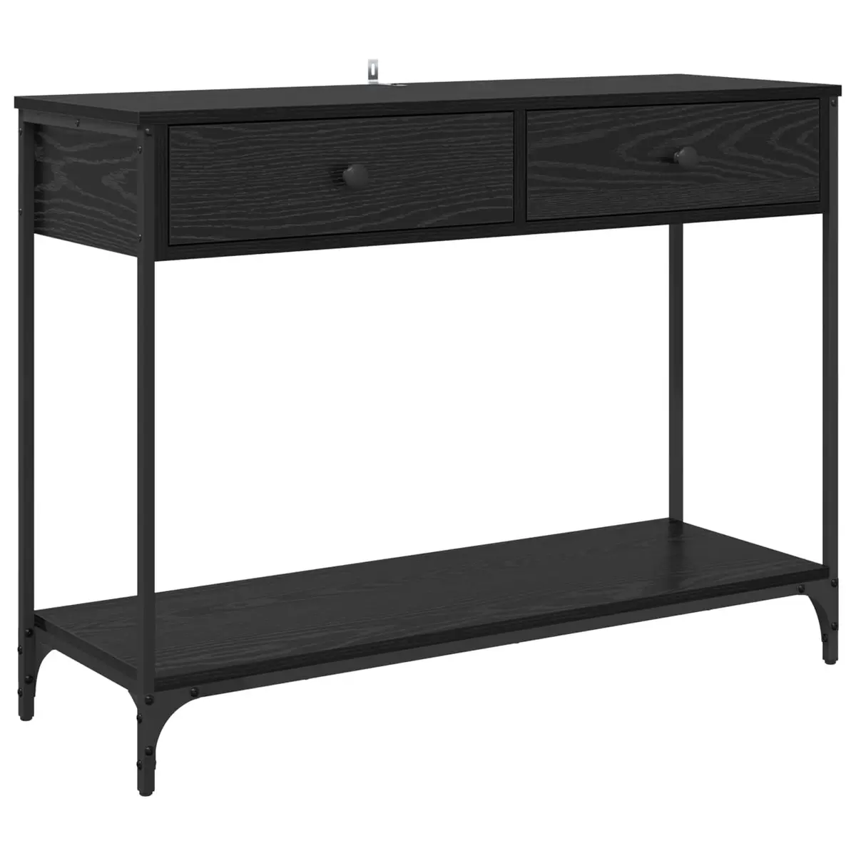 Console Table Black Oak 100x34.5x75cm Storage Shelves Drawers Industrial Design