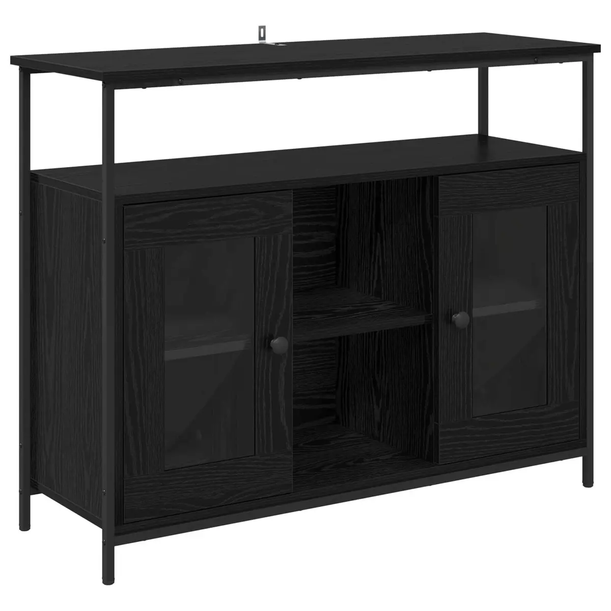Sideboard Black Oak Modern Engineered Wood Storage Cabinet Dining Kitchen Buffet