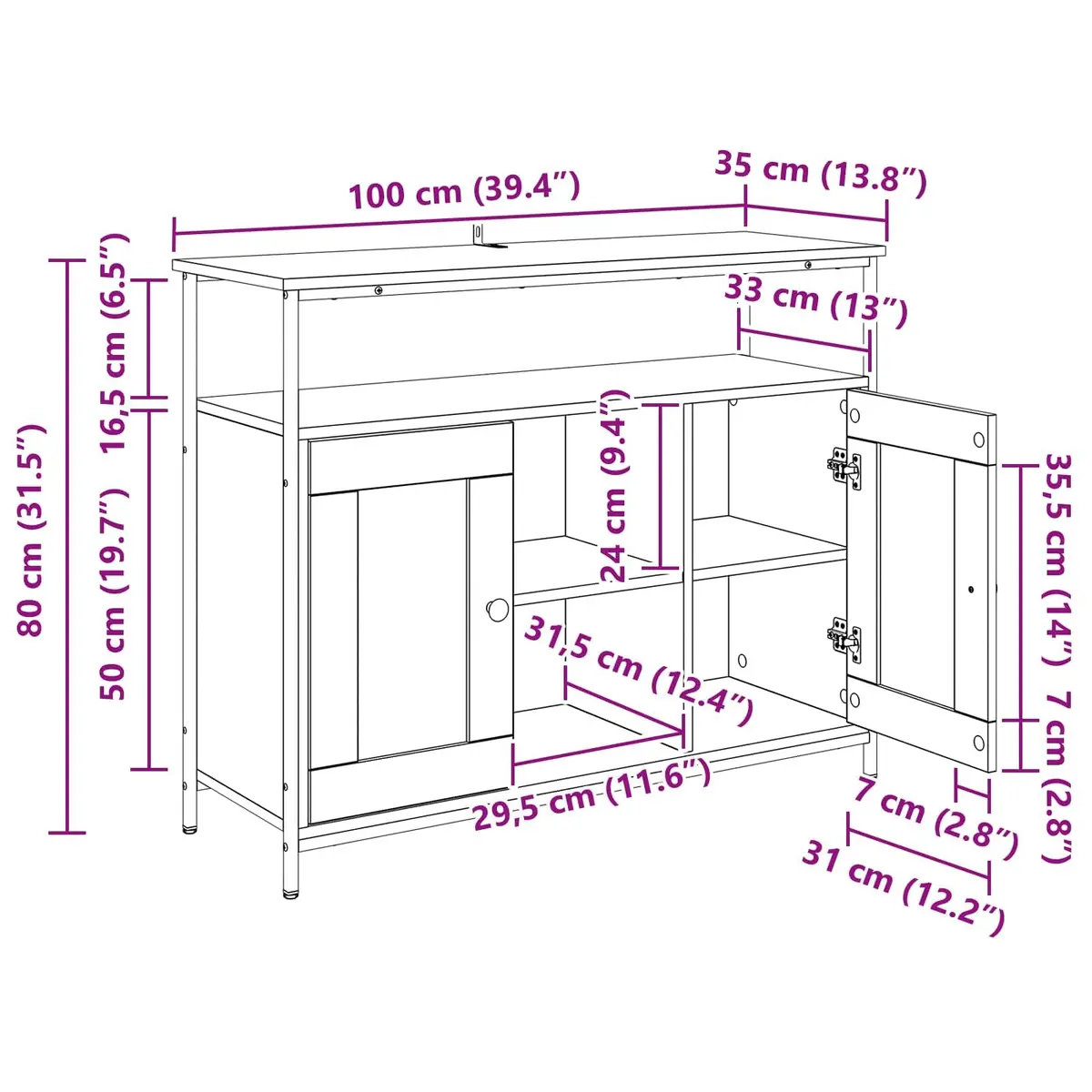 Sideboard Black Oak Modern Engineered Wood Storage Cabinet Dining Kitchen Buffet