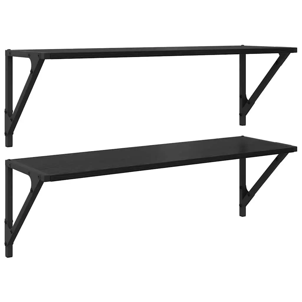 Wall Shelves Engineered Wood Black 80cm x 25cm x 25.5cm Floating Set of 2 Modern