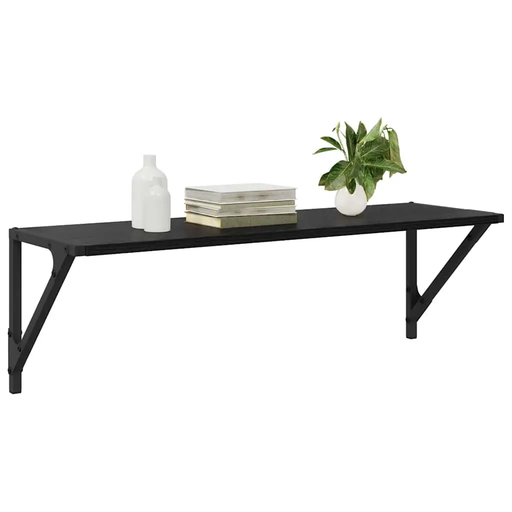 Wall Shelves Engineered Wood Black 80cm x 25cm x 25.5cm Floating Set of 2 Modern