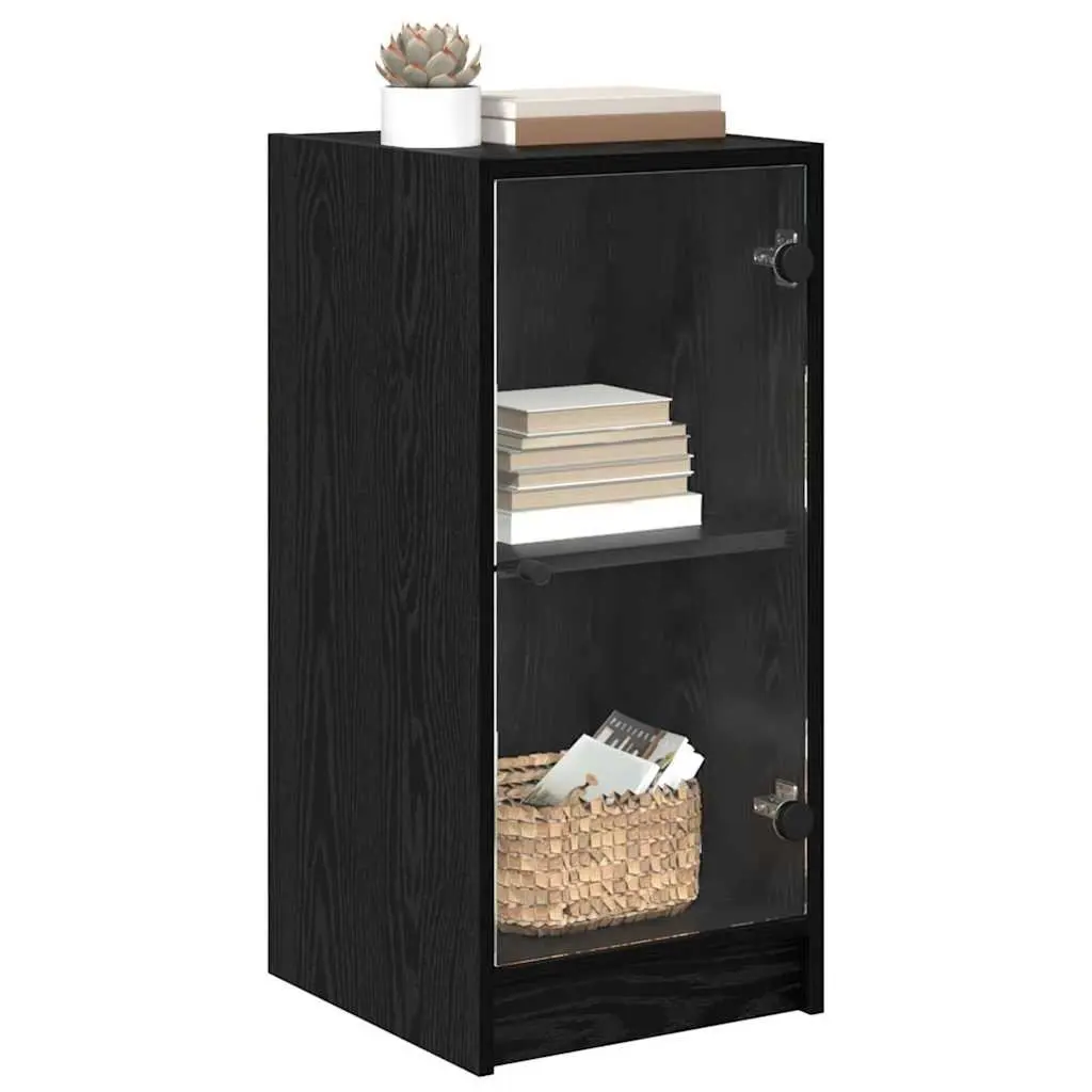 Sideboard Storage Cabinet Engineered Wood Black with Glass Doors 35x37x76cm