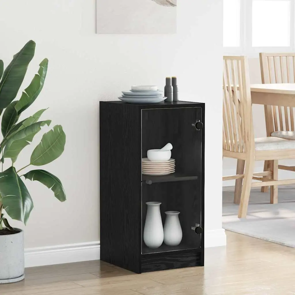 Sideboard Storage Cabinet Engineered Wood Black with Glass Doors 35x37x76cm