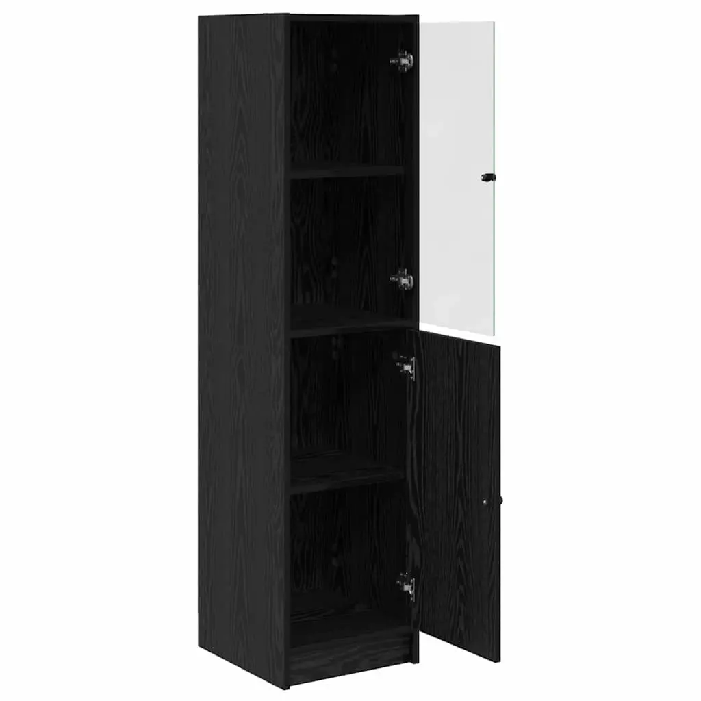 Black Oak Highboard Storage Cabinet Engineered Wood Dining Room Kitchen