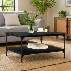 Functional Black Industrial Coffee Table for Everyday Use