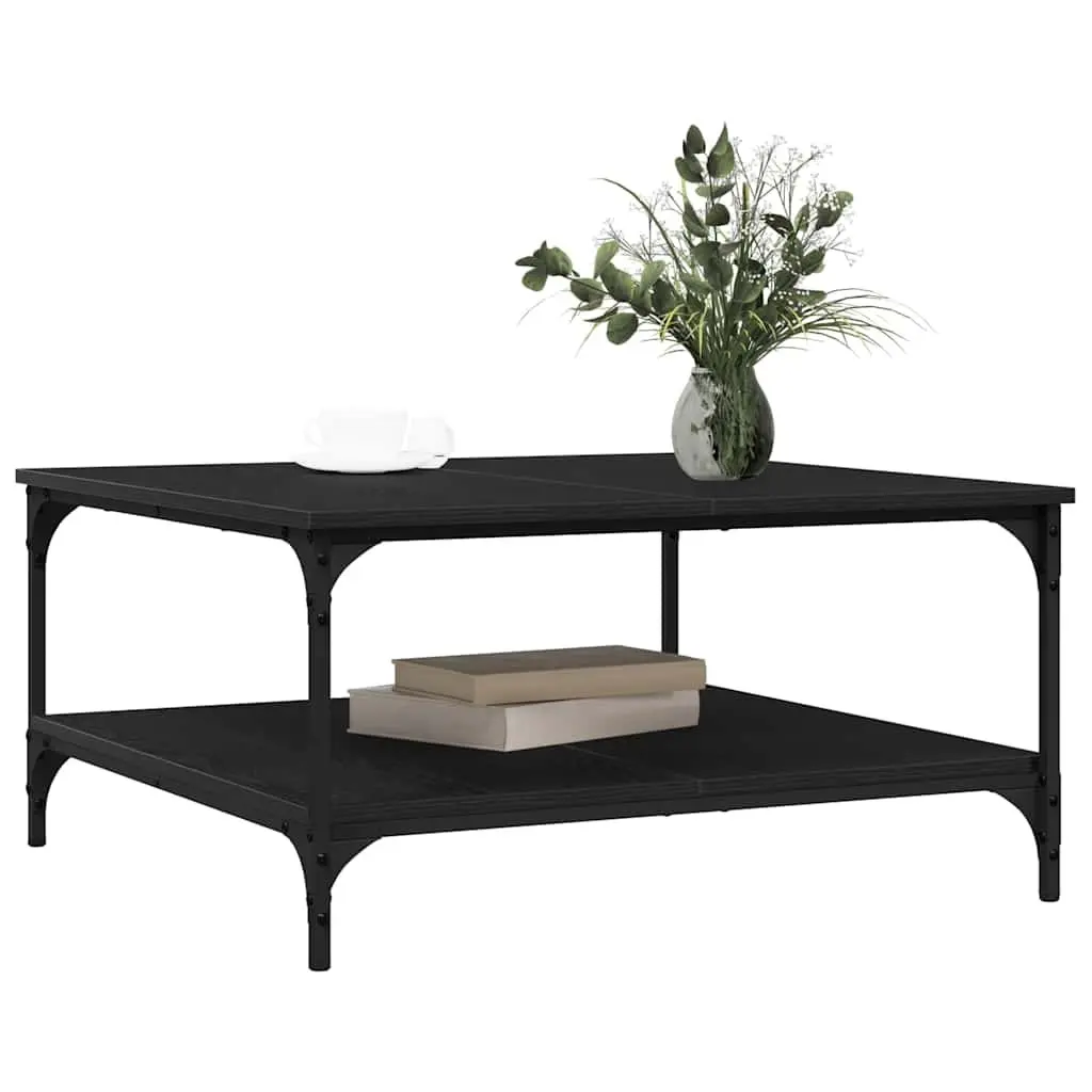 Coffee Table Engineered Wood and Metal Black Industrial Style 80 x 80 x 40 cm