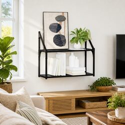 Functional Wall Shelf for Living Spaces in Black Oak