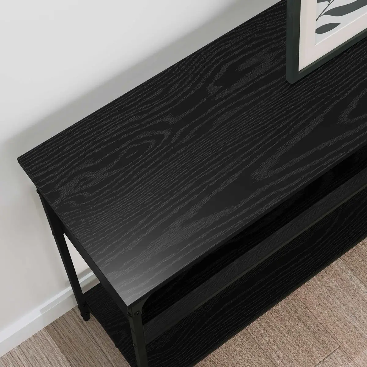 Console Table Engineered Wood Steel Frame 100 x 29 x 75 cm Black Oak