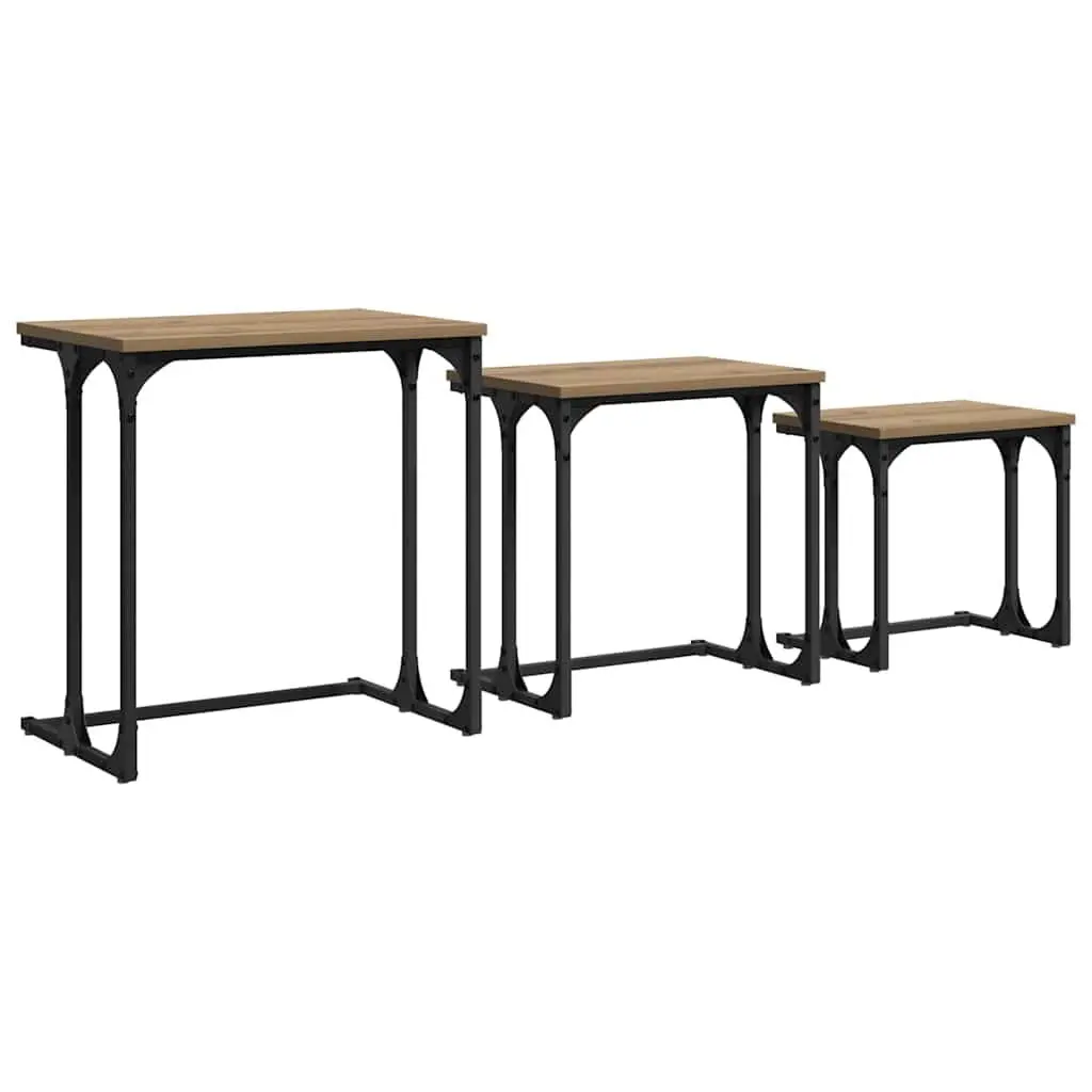 Nesting Coffee Table Set 3 pcs Industrial Style Living Room Accent Tables