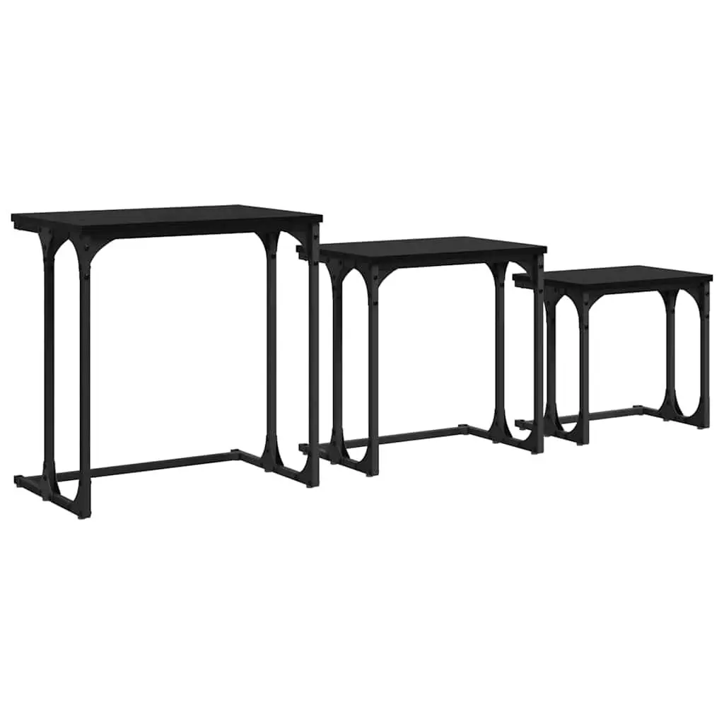 Nesting Coffee Table Engineered Wood Steel Frame 3 Piece Black Industrial Modern Living Room Accent Tables Set
