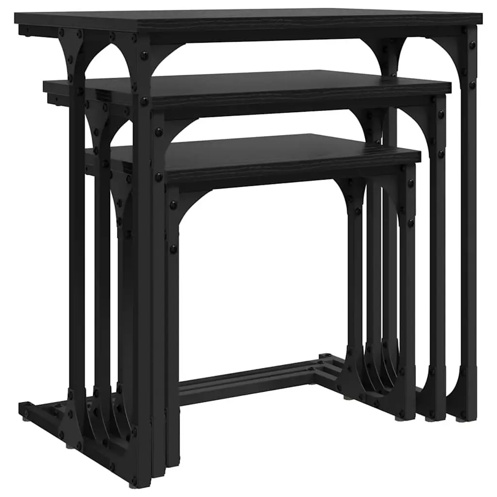 Nesting Coffee Table Engineered Wood Steel Frame 3 Piece Black Industrial Modern Living Room Accent Tables Set