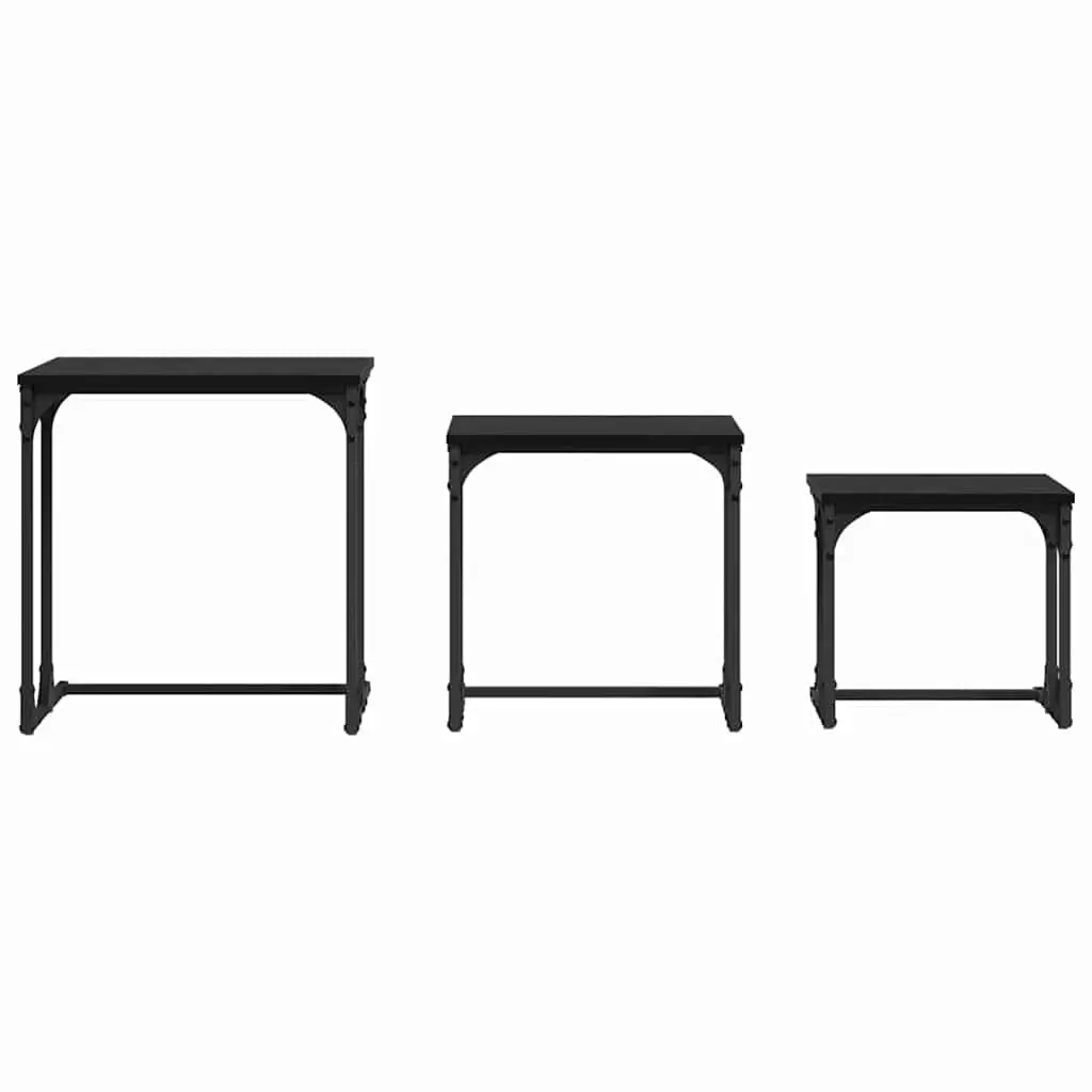Nesting Coffee Table Engineered Wood Steel Frame 3 Piece Black Industrial Modern Living Room Accent Tables Set