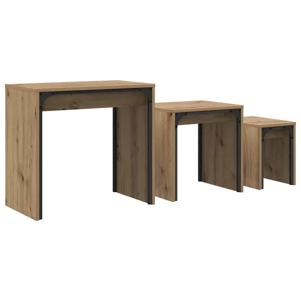 Nesting Coffee Table Set 3 pcs Brown Modern Rectangular Living Room Furniture