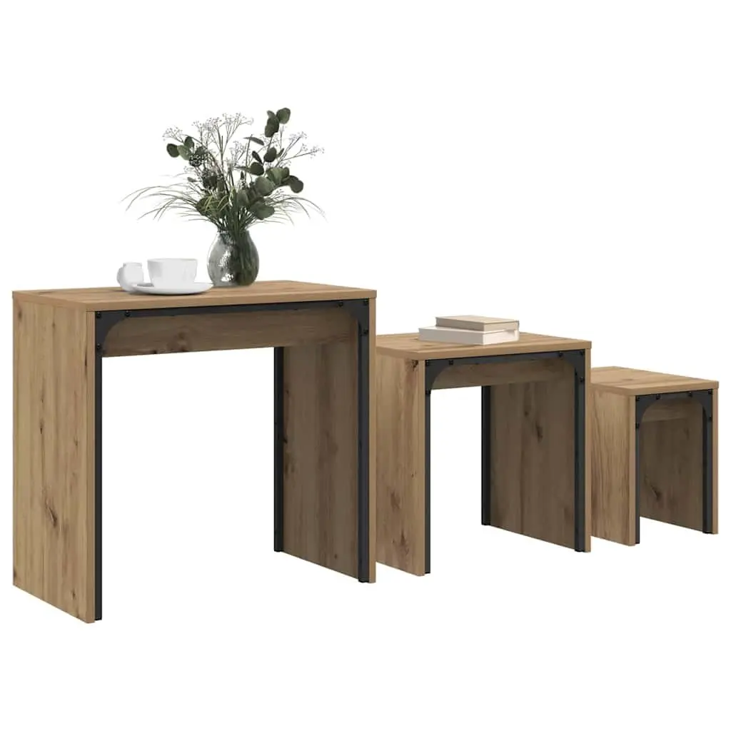 Nesting Coffee Table Set 3 pcs Brown Modern Rectangular Living Room Furniture