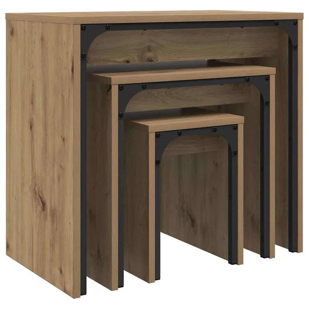 Nesting Coffee Table Set 3 pcs Brown Modern Rectangular Living Room Furniture