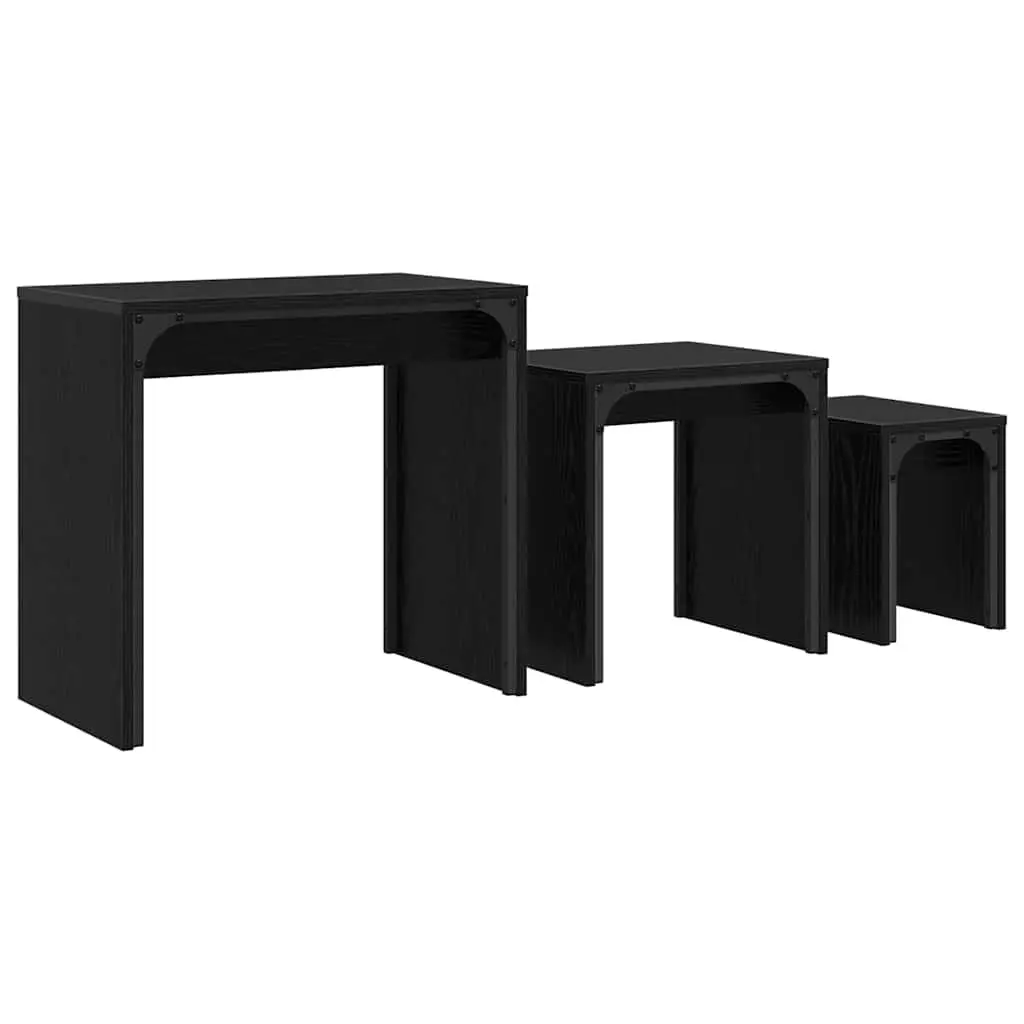 Nesting Coffee Table Set 3 Piece Black Oak Modern Living Room Accent Tables