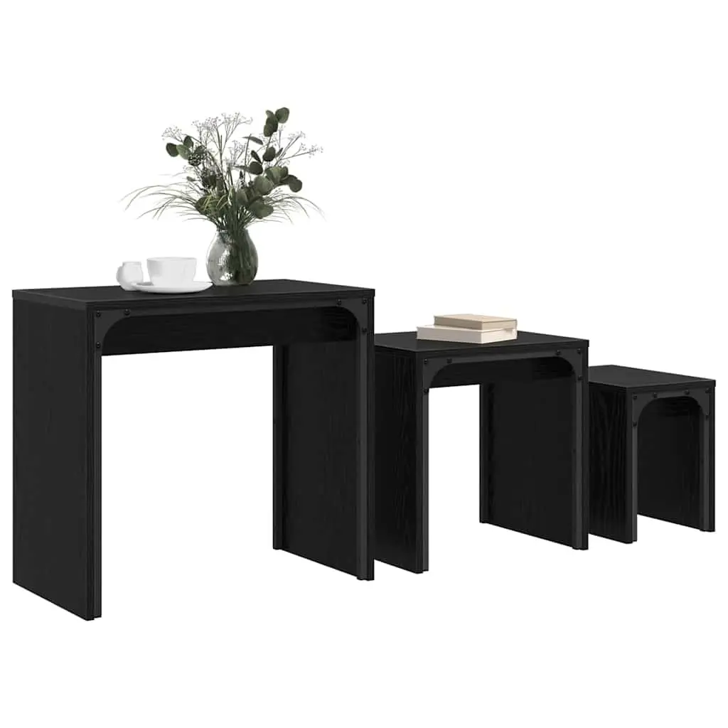 Nesting Coffee Table Set 3 Piece Black Oak Modern Living Room Accent Tables