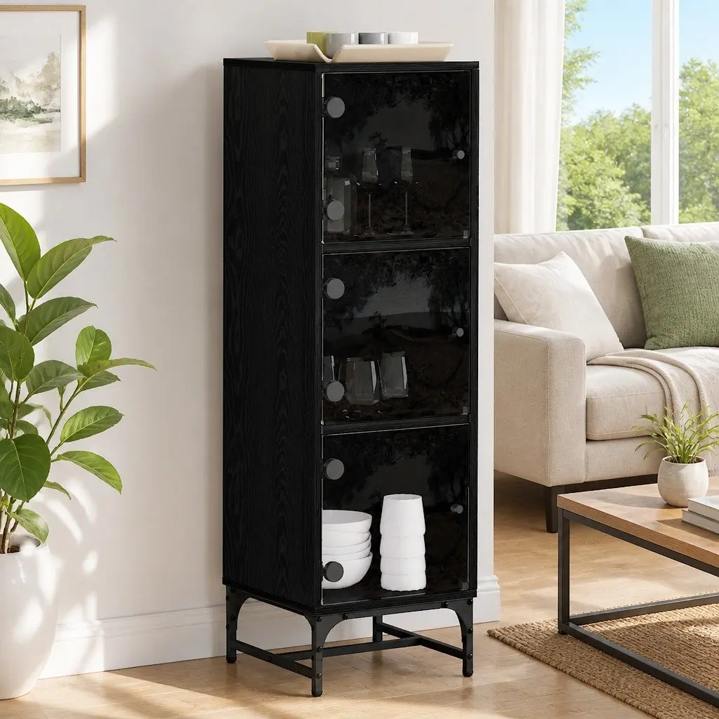Black Sideboard Engineered Wood 35 x 37 x 117 cm Modern Storage Cabinet