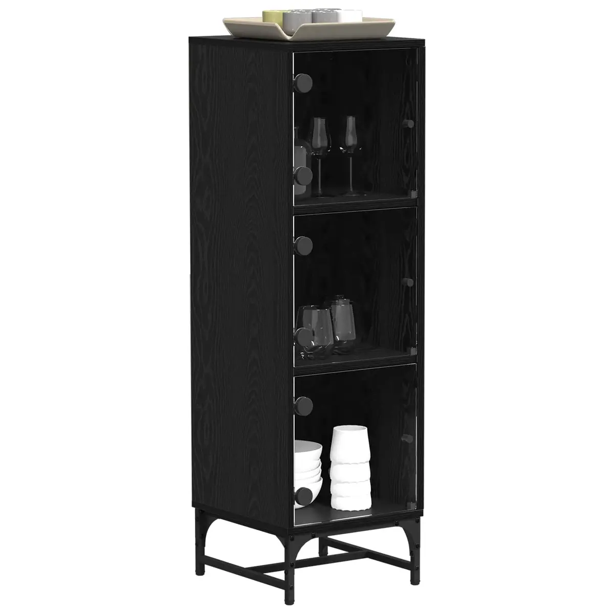 Black Sideboard Engineered Wood 35 x 37 x 117 cm Modern Storage Cabinet