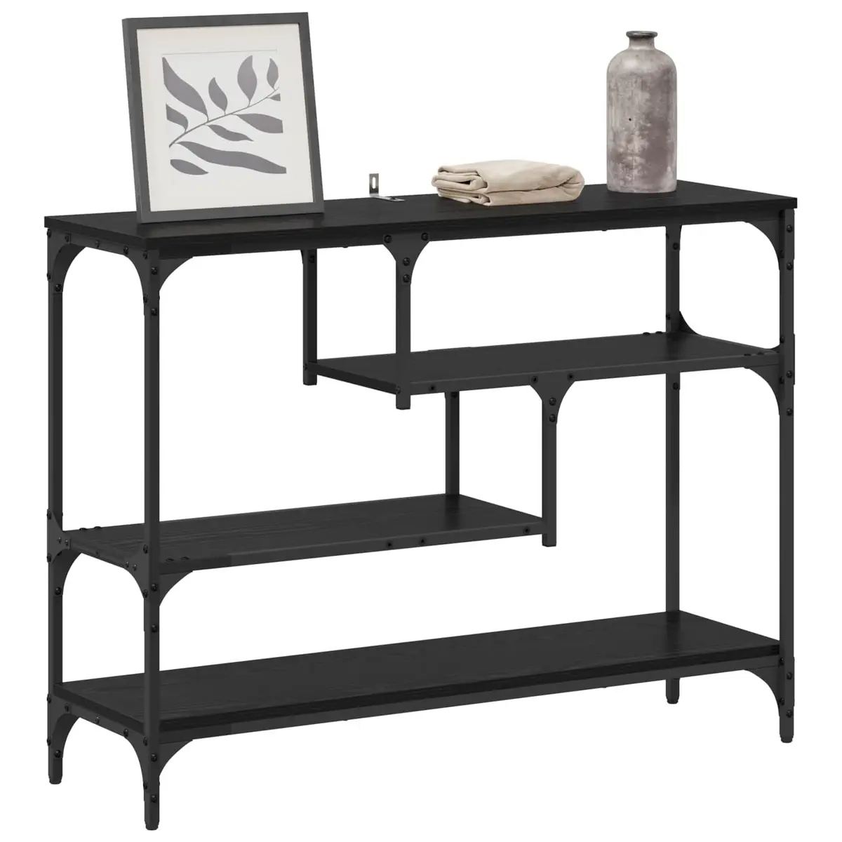 Console Table Engineered Wood Steel Frame 100 x 30 x 75 cm Black Industrial Style