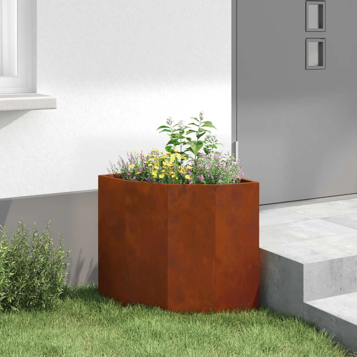 Corner Garden Planter Steel 45x45x50cm Brown Outdoor Patio Pots