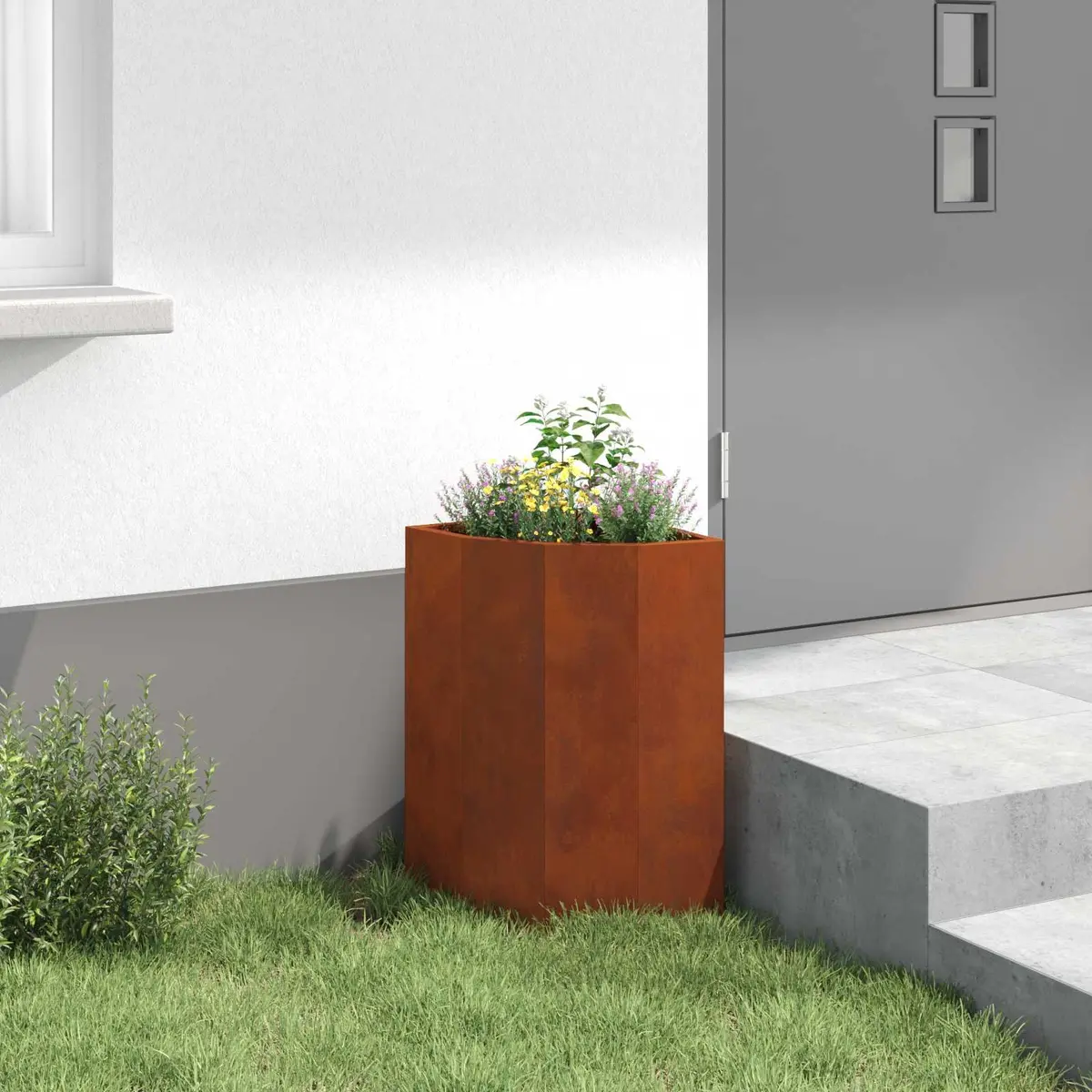 Corner Planter Steel 30x30x50cm Brown Outdoor Weathering Raised Planter