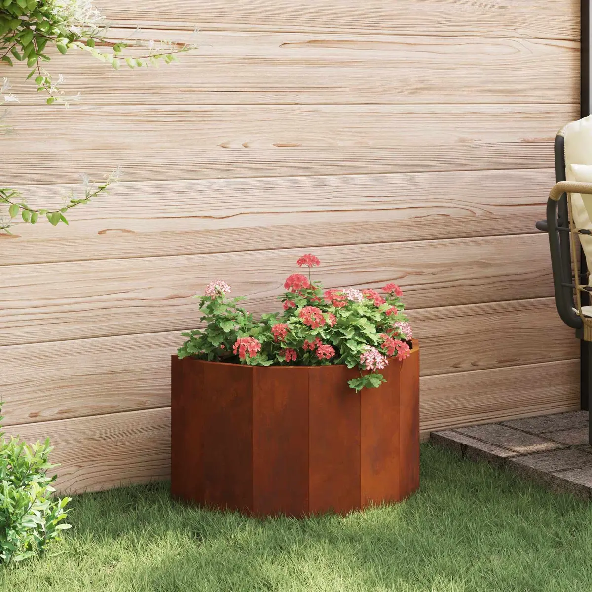 Half Round Garden Planter Weathering Steel 60x30x35cm Brown