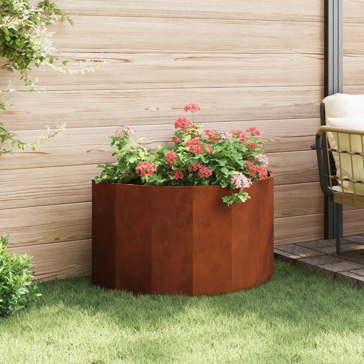 Half Round Garden Planter Weathering Steel 90x45x50cm Brown