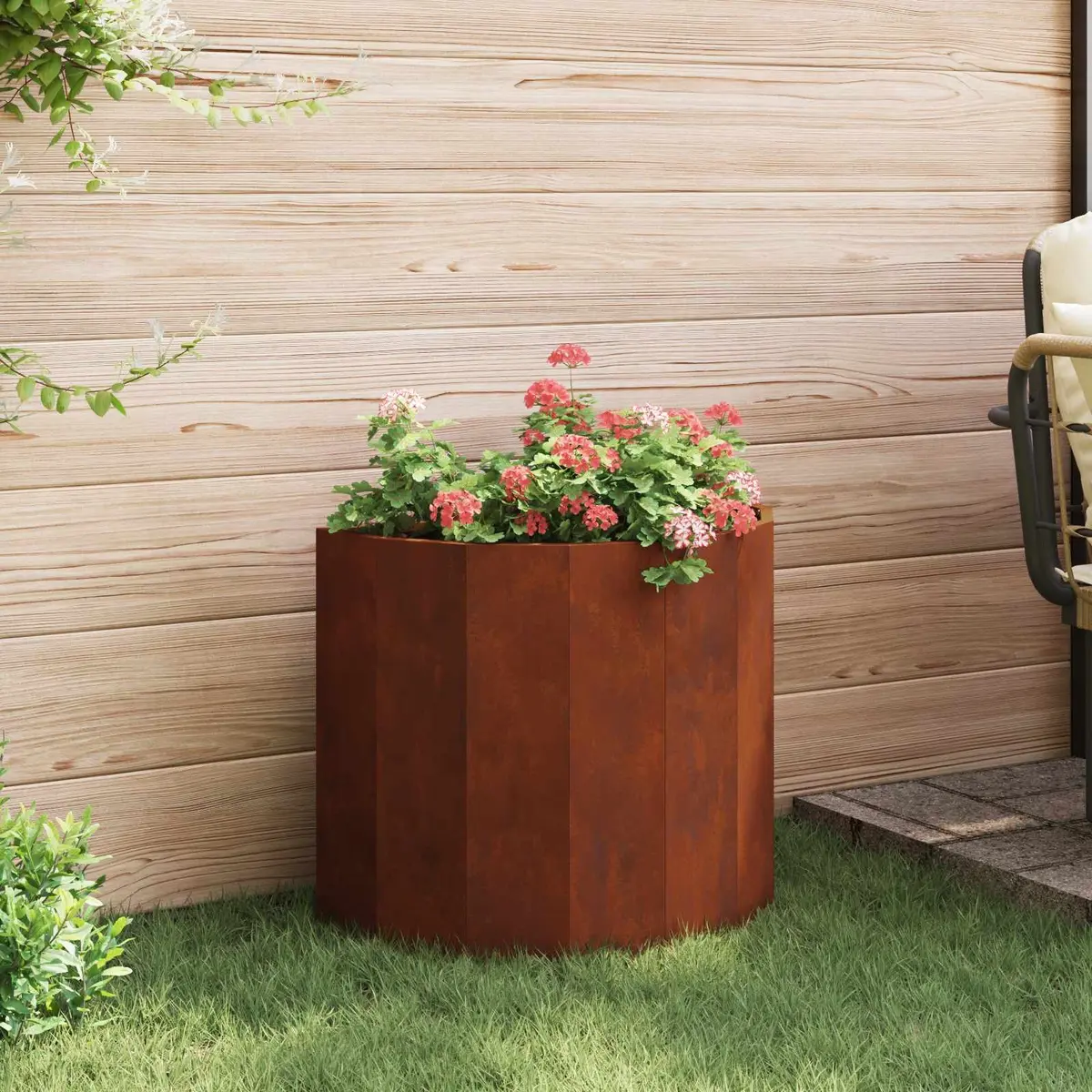 Half Round Garden Planter Weathering Steel 60x30x50cm Brown