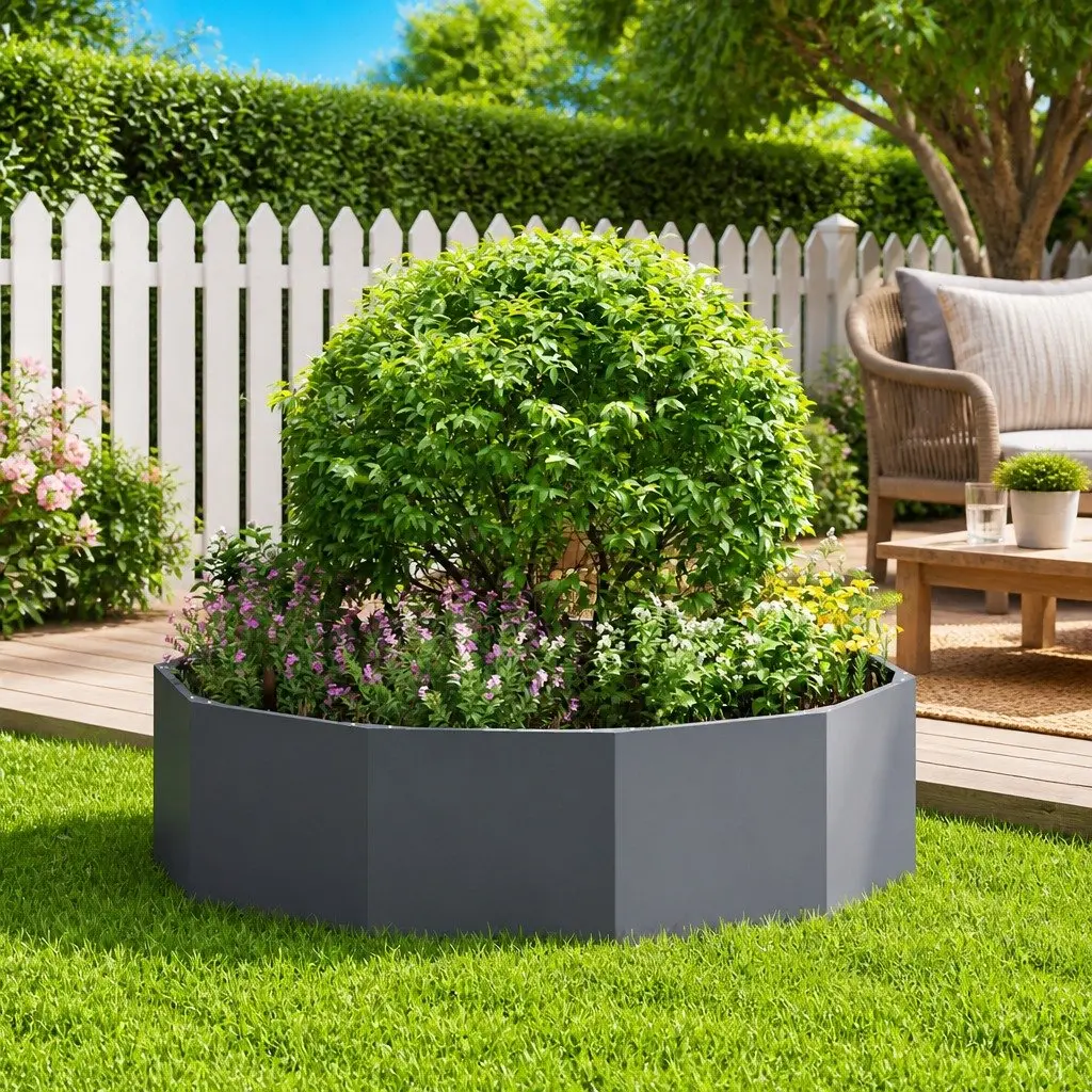 Steel Round Planter Anthracite 120x120x35cm Outdoor Garden Pot