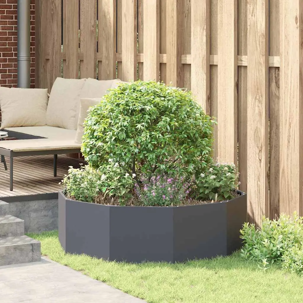 Steel Round Planter Anthracite 120x120x35cm Outdoor Garden Pot