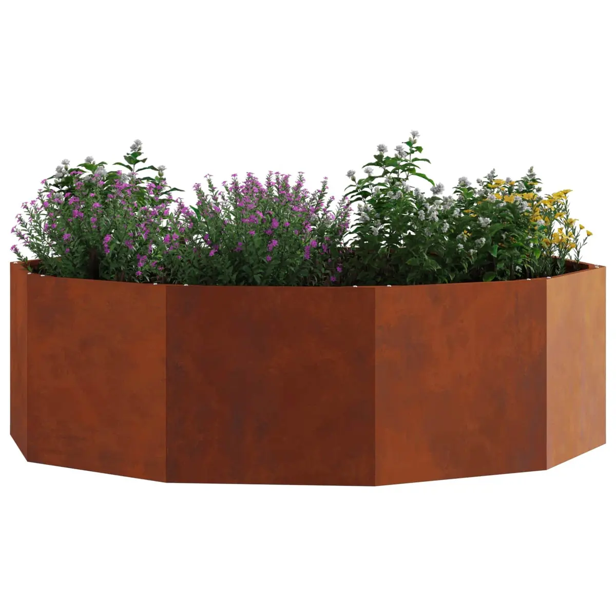 Round Steel Planter Outdoor 120cm x 120cm x 35cm Brown Garden Decor