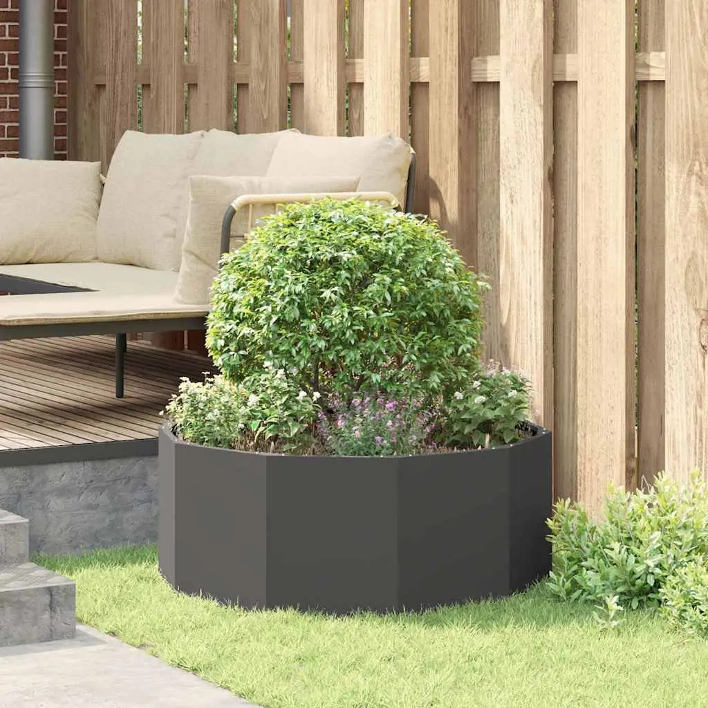 Round Steel Garden Planter 90 x 90 x 35 cm Black Outdoor Patio Container