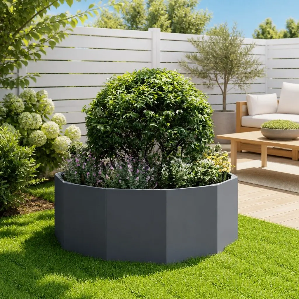 Round Planter Steel Anthracite 90x90x35cm Outdoor Container for Garden Patio or Balcony