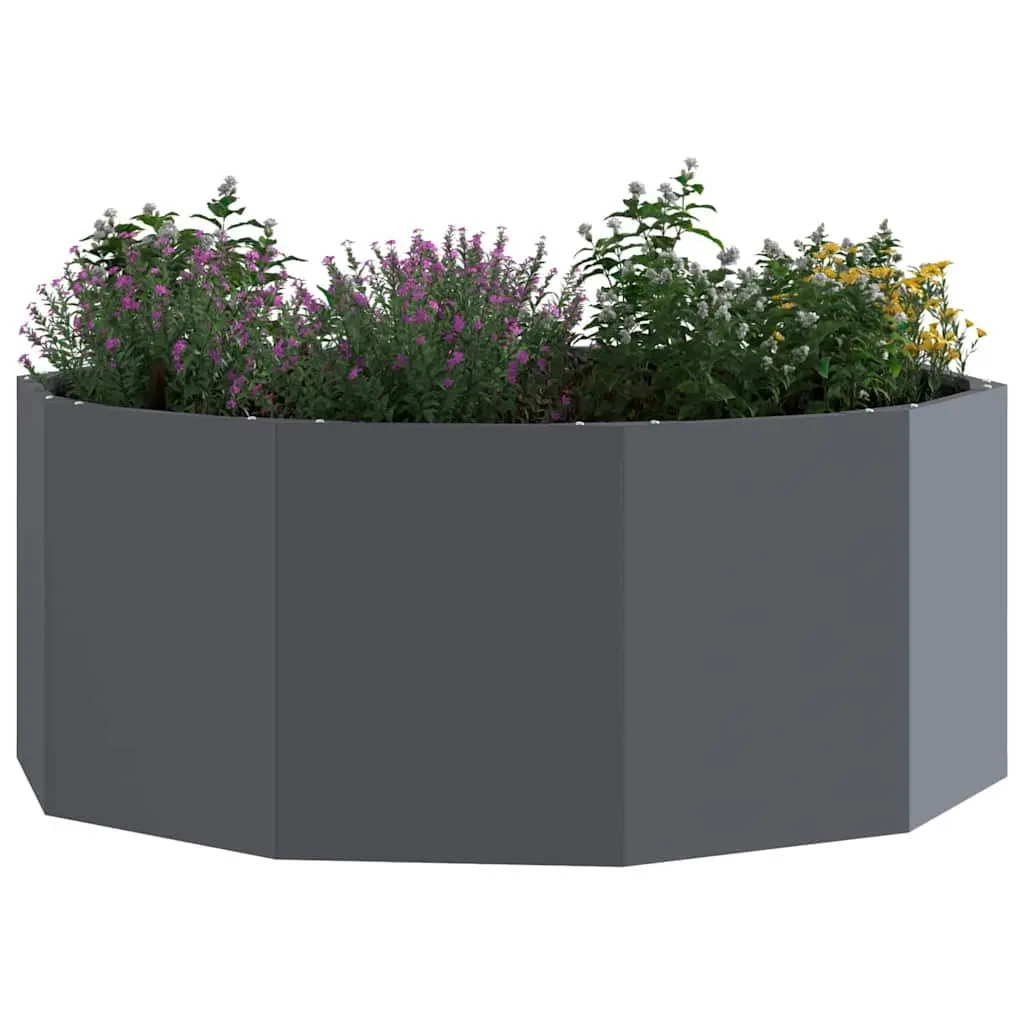 Round Planter Steel Anthracite 90x90x35cm Outdoor Container for Garden Patio or Balcony
