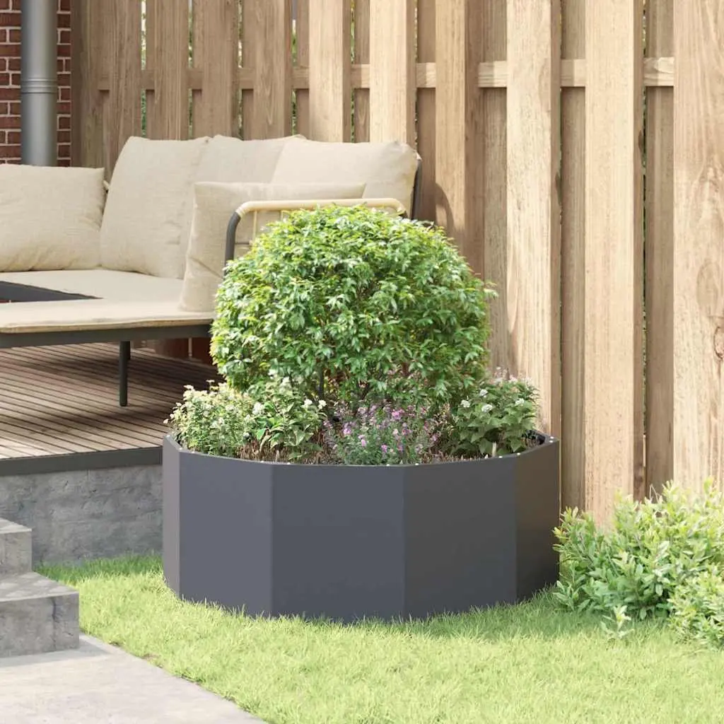 Round Planter Steel Anthracite 90x90x35cm Outdoor Container for Garden Patio or Balcony