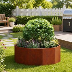 Round Garden Planter Steel Outdoor Patio Terrace Raised Pot 90x90x35cm Brown