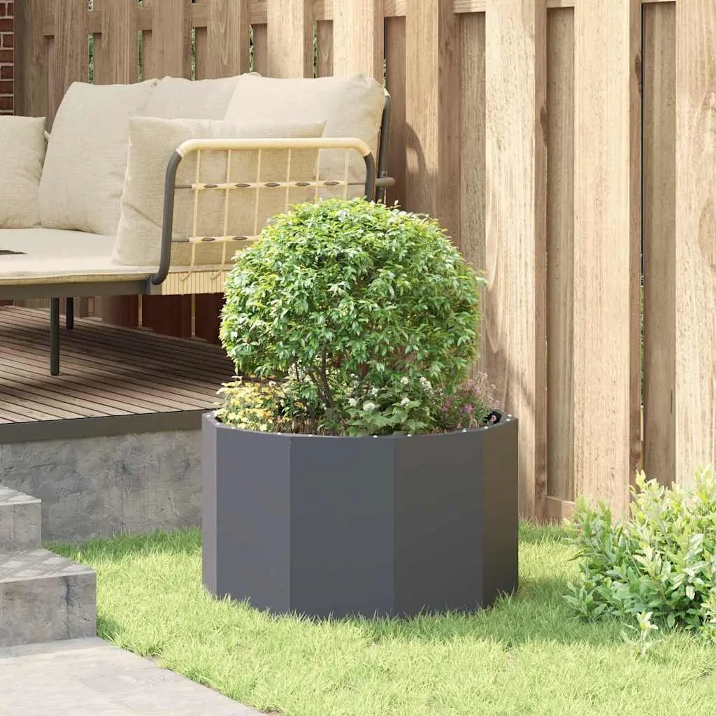 Round Anthracite Steel Planter Outdoor Pot 60x60x35cm for Garden and Patio