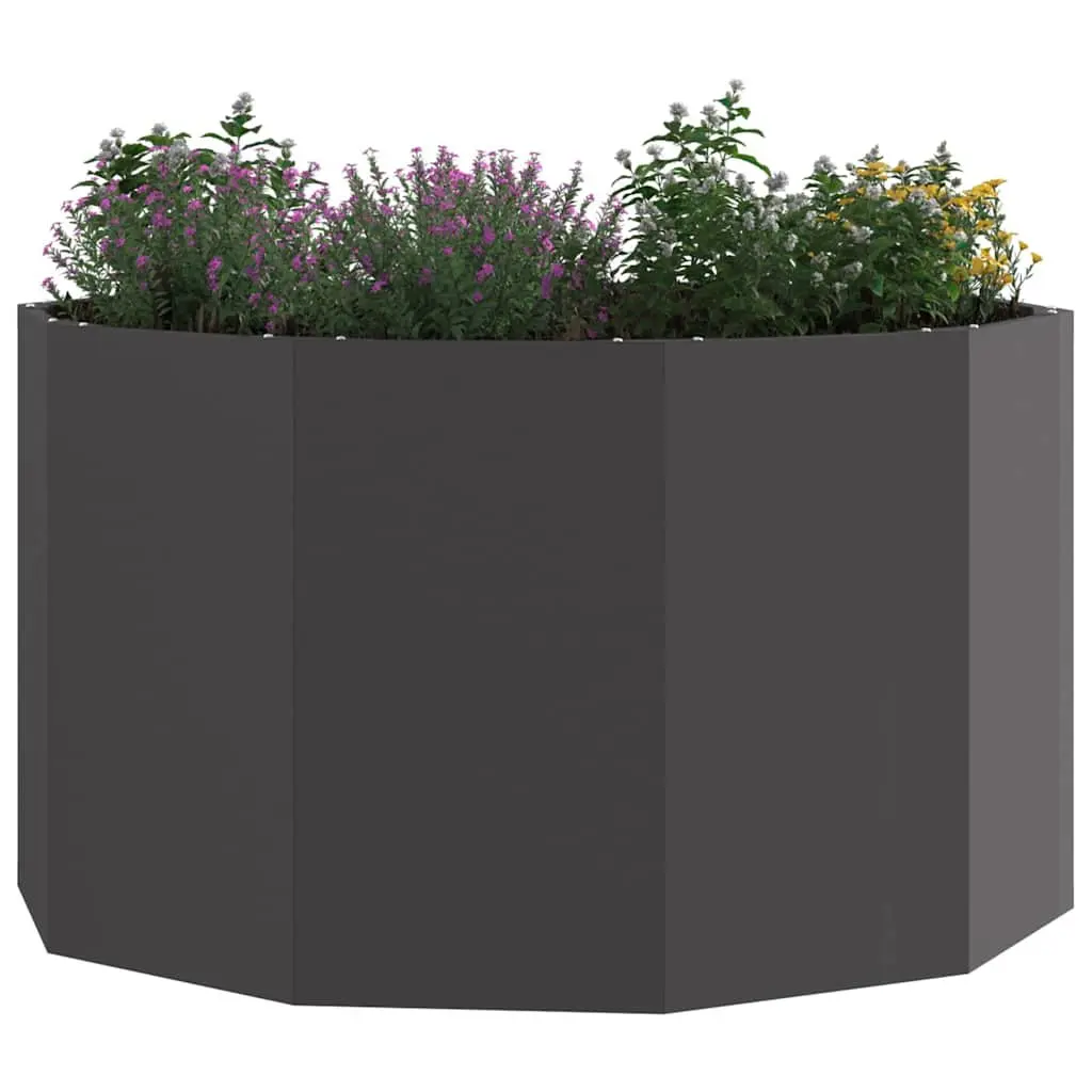 Round Steel Garden Planter 90x90x50cm Black Outdoor Patio Pot Container