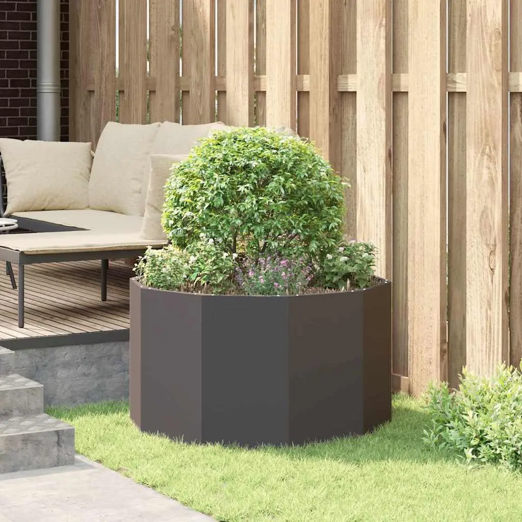 Round Steel Garden Planter 90x90x50cm Black Outdoor Patio Pot Container