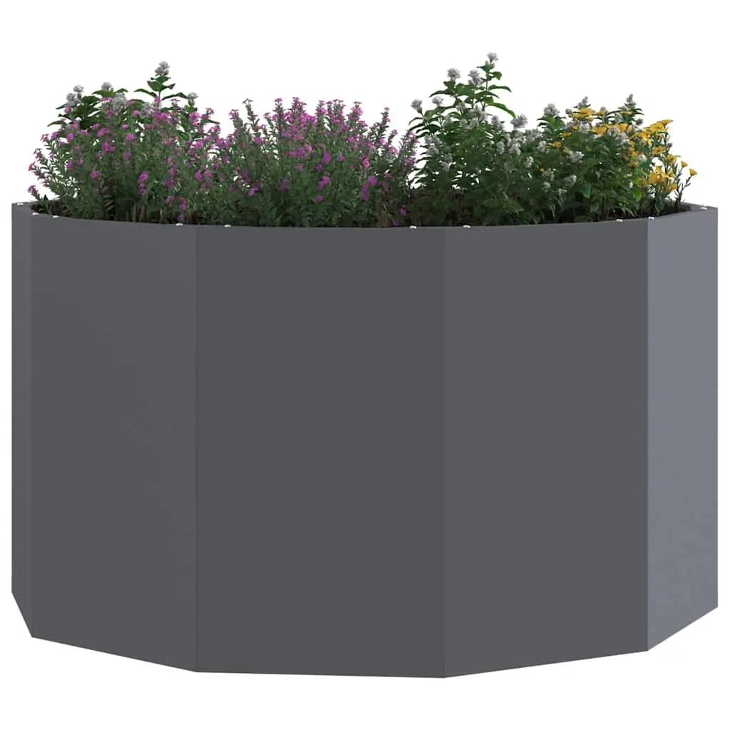 Round Steel Garden Planter Anthracite 90x90x50cm Outdoor Patio Pot Container