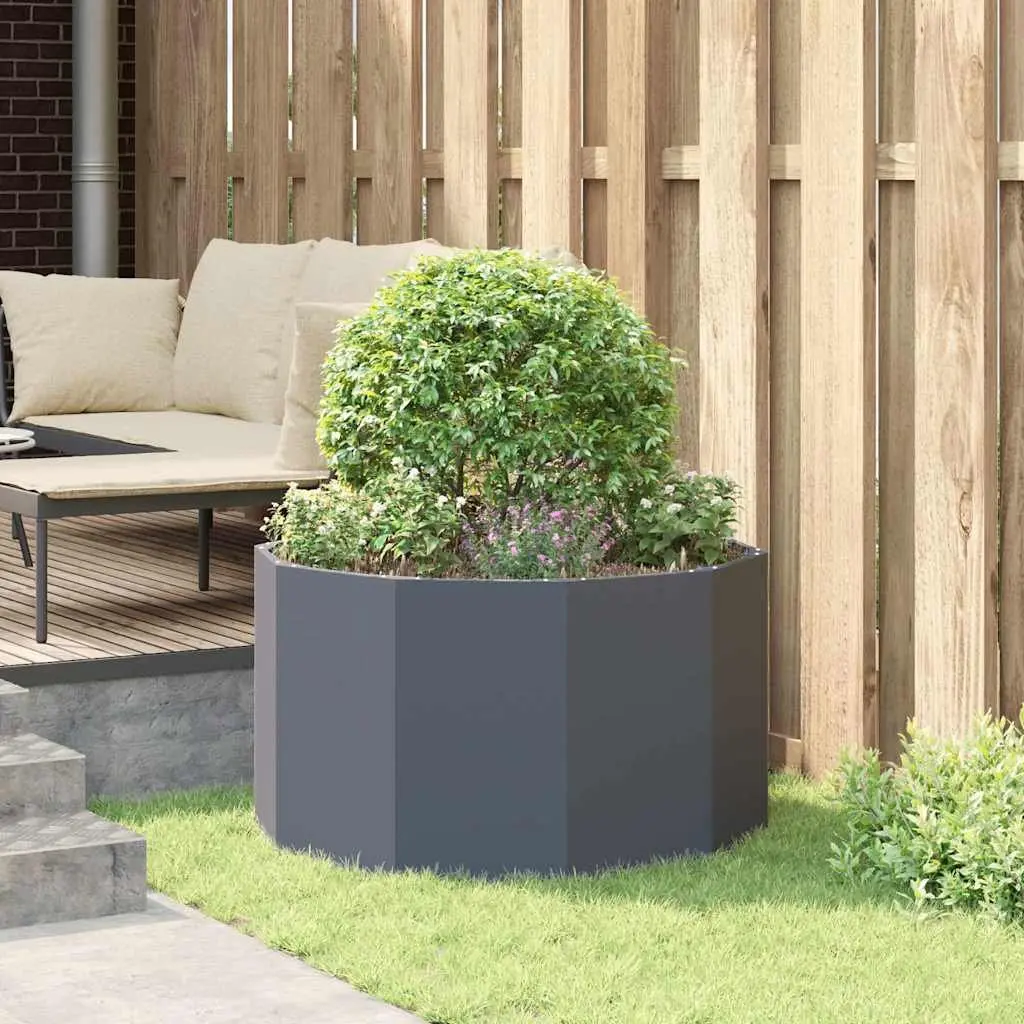 Round Steel Garden Planter Anthracite 90x90x50cm Outdoor Patio Pot Container