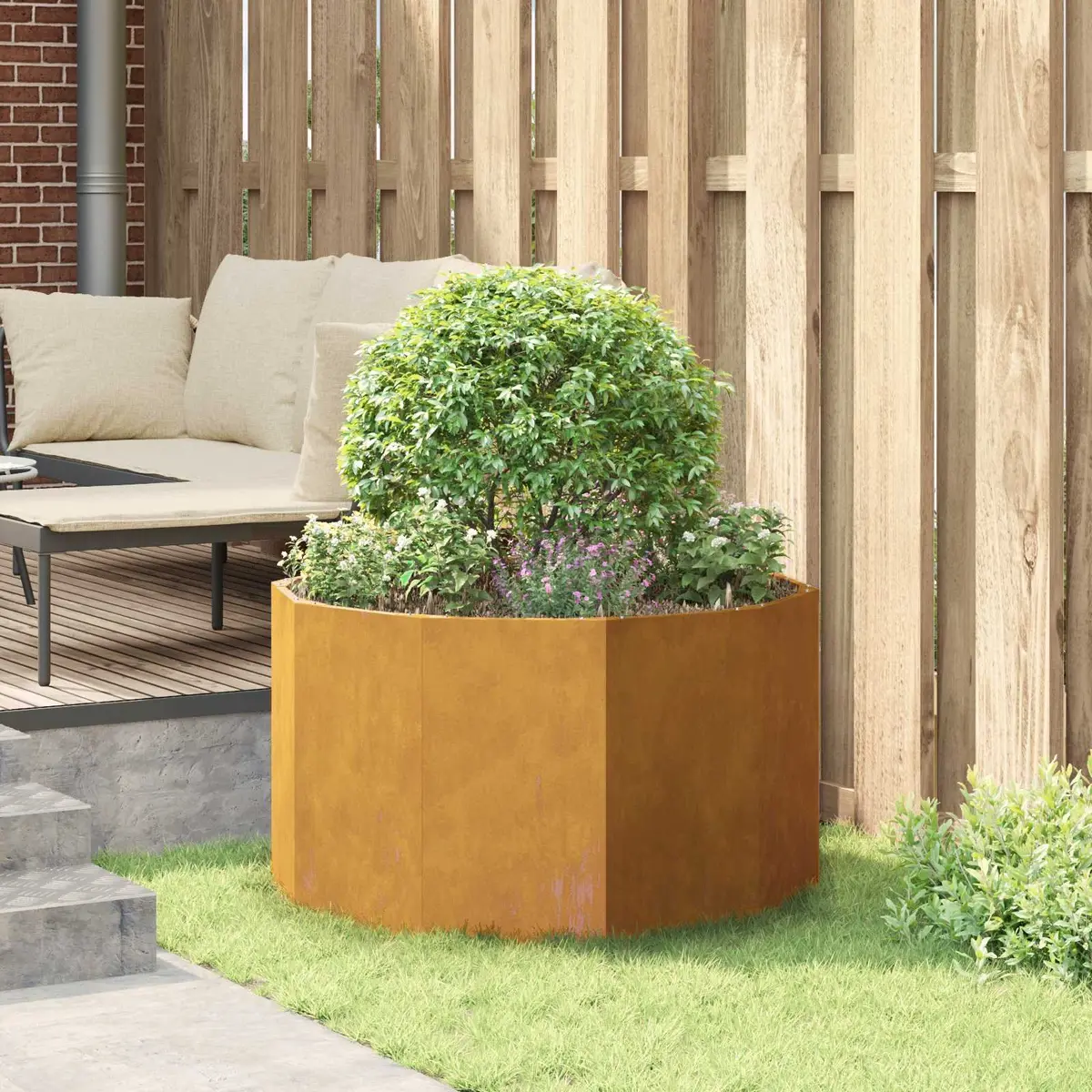 Round Steel Garden Planter 90 x 90 x 50 cm Outdoor Rust Brown