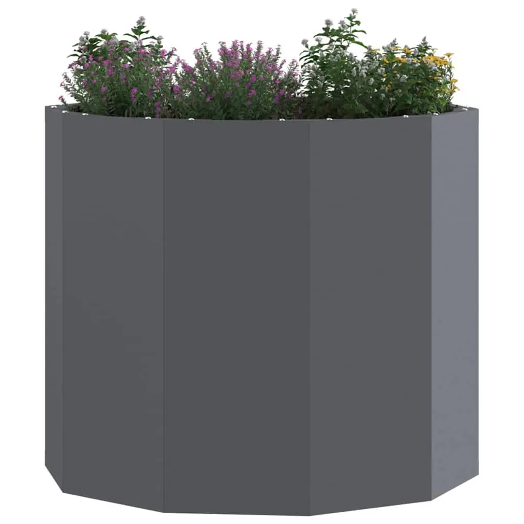 Round Steel Garden Planter 60x60x50cm Anthracite Outdoor Pot Container